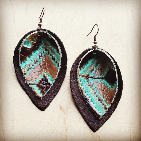 Leather Double Stacked Earrings-Brown & Santa Fe