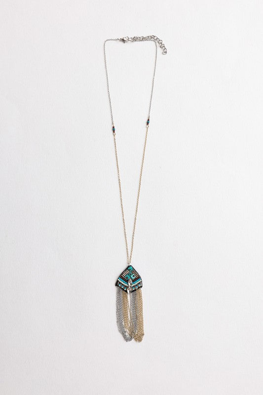Turquoise & Crystal Medallion Chain Necklace